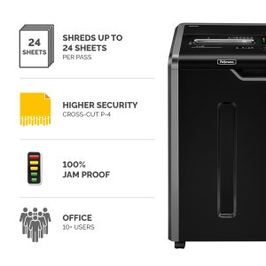 Fellowes Paper Shredder 325Ci 24 Sheet Cross Cut Shredder with 83 Litre Bin High Security P4