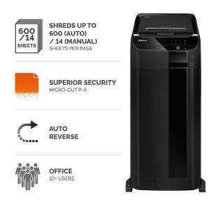 Fellowes AutoMax 600M paper shredder Micro-cut shredding 60 dB 23 cm Black