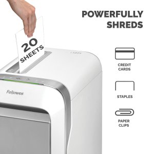 Fellowes LX Series Paper Shredder LX221 20 Sheet Micro Cut Shredder with 30 Litre Pull Out Bin Superior Security P5 White