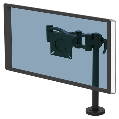 Fellowes Vista Single Monitor Arm - Monitor Mount for 10KG 32 Inch Screens - Adjustable Monitor Desk Mount - Pan 180° Rotation 360°, VESA 75 x 75/100 x 100 - Black