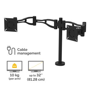 Fellowes Vista Dual Monitor Arm - Monitor Mount for 10KG 26 inch Screens - Ergonomic Adjustable Monitor Arm Desk Mount - Pan 180° Rotation 360°, VESA 75 x 75/100 x 100 - Black