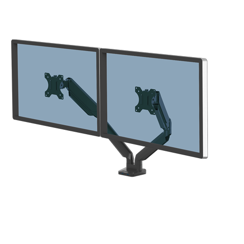 Fellowes Platinum Series Dual Monitor Arm - Monitor Mount for Two 8KG 32 Inch Screens - Adjustable Dual Monitor Desk Mount - Tilt 45° Pan 180° Swivel 360° Rotation 360°, VESA 75 x 75/100 x 100 - Black