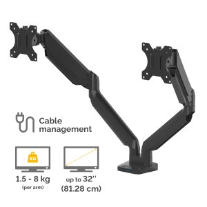 Fellowes Platinum Series Dual Monitor Arm - Monitor Mount for Two 8KG 32 Inch Screens - Adjustable Dual Monitor Desk Mount - Tilt 45° Pan 180° Swivel 360° Rotation 360°, VESA 75 x 75/100 x 100 - Black