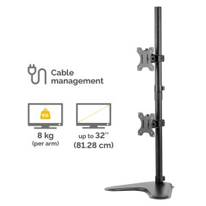 Fellowes Seasa Dual Stacking Monitor Arm - Freestanding Monitor Mount for 8KG 32 inch Screens - Ergonomic Adjustable Monitor Arm - Tilt 45° Pan 120° Rotation 360°, VESA 75 x 75/100 x 100 - Black