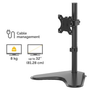 Fellowes Seasa Single Monitor Arm - Freestanding Monitor Mount for 8KG 32 inch Screens - Ergonomic Adjustable Monitor Arm - Tilt 45° Pan 120° Rotation 360°, VESA 75 x 75/100 x 100 - Black