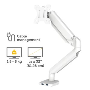 Fellowes Platinum Series Monitor Arm - Monitor Mount for 8KG 32 Inch Screens - Adjustable Monitor Desk Mount - Tilt 45° Pan 180° Swivel 360° Rotation 360°, VESA 75 x 75/100 x 100 - White