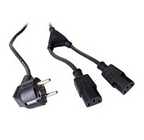 European Male to 2x IEC C13 Female Y power cable, 1.8 m, Black