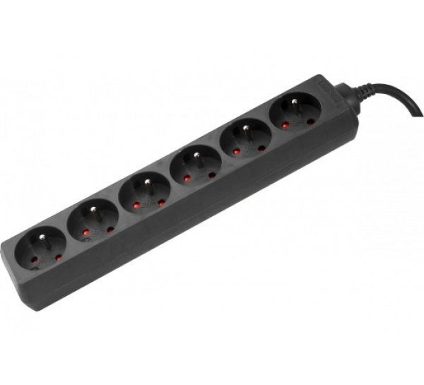 Power strip, 6 Outlets, 1.5 m - Black