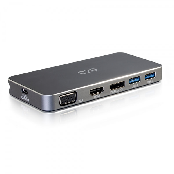 C2G USB-C Dual Display MST Docking Station with HDMI, DisplayPort, VGA and Power Delivery up to 65W - 4K 30Hz