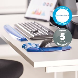 Fellowes Mouse Mat Wrist Support - Crystals Gel Mouse Pad with Non Slip Rubber Base - Ergonomic Mouse Mat for Computer, Laptop, Home Office Use - Compatible with Laser and Optical Mice - Blue