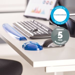 Fellowes Wrist Rest - Crystals Gel Wrist Rest with Non Slip Rubber Base - Ergonomic Mouse Mat Wrist Support, Keyboard Wrist Rest for Computer, Laptop, Home Office Use - Blue