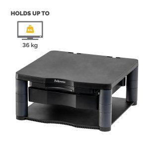 Fellowes Computer Monitor Stand with 3 Height Adjustments - Premium Monitor Riser Plus with Cable Management - Ergonomic Adjustable Monitor Stand for Computers - Max Weight 36KG/Max Size 21" - Graphite