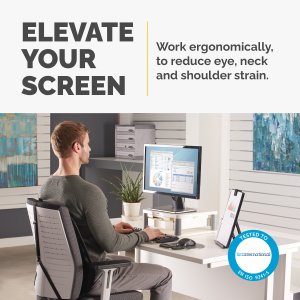 Fellowes Computer Monitor Stand with 3 Height Adjustments - Premium Monitor Riser Plus with Cable Management - Ergonomic Adjustable Monitor Stand for Computers - Max Weight 36KG/Max Size 21" - Platinum