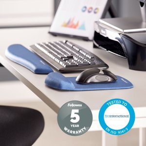 Fellowes Keyboard Wrist Rest - PlushTouch Wrist Rest with Non Skid Rubber Base & Antibacterial Protection - Ergonomic Wrist Support for Computer, Laptop, Home Office Use - Blue