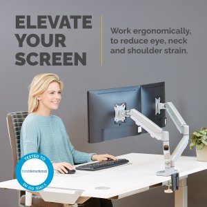 Fellowes Eppa Dual Monitor Arm - Monitor Mount for 8KG 40 inch Screens - Ergonomic Adjustable Monitor Arm Desk Mount - Tilt 90° Swivel 360° Rotation 360°, VESA 75 x 75/100 x 100 - Silver