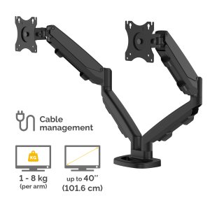 Fellowes Eppa Dual Monitor Arm - Monitor Mount for 8KG 40 inch Screens - Ergonomic Adjustable Monitor Arm Desk Mount - Tilt 90° Swivel 360° Rotation 360°, VESA 75 x 75/100 x 100 - Black