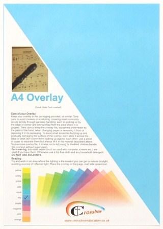 Crossbow Education A4 Overlay 5 pack: Sky Blue. Designed to support users with scotopic sensitivity Irlen Syndrome dyslexia or other visual stress