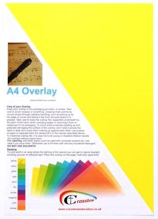 Crossbow Education A4 Overlay 5 pack: Yellow. Designed to support users with scotopic sensitivity Irlen Syndrome dyslexia or other visual stress