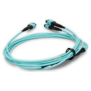 10m 2xMPO-16 (Female) to MPO (Female) 16-strand Aqua OM4 Crossover OFNR (Riser-Rated) Fiber Fanout Cable