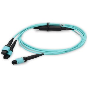 5m 4xMPO-16 (Female) to MPO (Female) 16-strand Aqua OM4 Crossover OFNP (Plenum-Rated) Fiber Fanout Cable