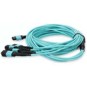 2m 4xMPO-16 (Female) to MPO (Female) 16-strand Aqua OM4 Crossover OFNR (Riser-Rated) Fiber Fanout Cable