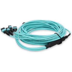 2m 4xMPO-16 (Female) to MPO (Female) 16-strand Aqua OM4 Crossover OFNR (Riser-Rated) Fiber Fanout Cable