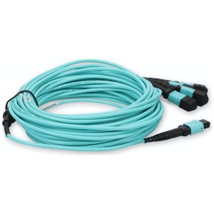 2m 4xMPO-16 (Female) to MPO (Female) 16-strand Aqua OM4 Crossover OFNR (Riser-Rated) Fiber Fanout Cable