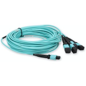 2m 4xMPO-16 (Female) to MPO (Female) 16-strand Aqua OM4 Crossover OFNR (Riser-Rated) Fiber Fanout Cable