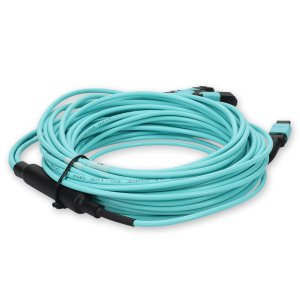 5m 4xMPO-16 (Female) to MPO (Female) 16-strand Aqua OM4 Crossover OFNR (Riser-Rated) Fiber Fanout Cable