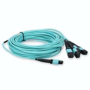 6m 4xMPO-16 (Female) to MPO (Female) 16-strand Aqua OM4 Crossover OFNR (Riser-Rated) Fiber Fanout Cable