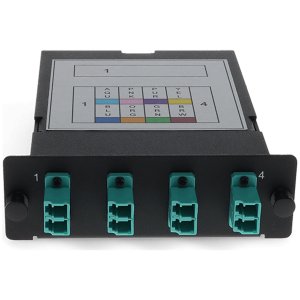 4-Bay Cassette 12-Fiber MPO In, 4 LC Duplex Out, Multi-mode Duplex OM4