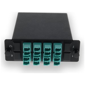 4-Bay Cassette 2x 12-Fiber MPO In, 8 LC Duplex Out, Multi-mode Duplex OM4