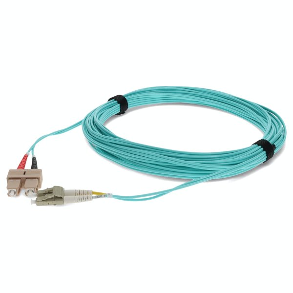 20m SC (Male) to LC (Male) Aqua OM4 Duplex Fiber TAA Compliant OFNR (Riser-Rated) Patch Cable