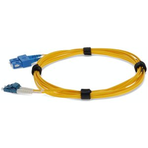 10m LC (Male) to SC (Male) Yellow OS2 Duplex Fiber OFNR (Riser-Rated) Miniboot Patch Cable with Serialized Labels