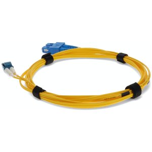 10m LC (Male) to SC (Male) Yellow OS2 Duplex Fiber OFNR (Riser-Rated) Miniboot Patch Cable with Serialized Labels