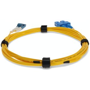 10m LC (Male) to SC (Male) Yellow OS2 Duplex Fiber OFNR (Riser-Rated) Miniboot Patch Cable with Serialized Labels