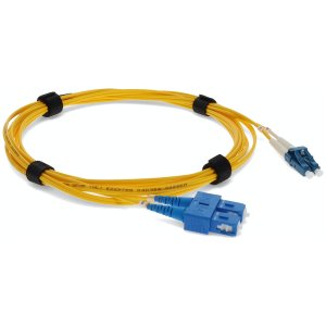 10m LC (Male) to SC (Male) Yellow OS2 Duplex Fiber OFNR (Riser-Rated) Miniboot Patch Cable with Serialized Labels