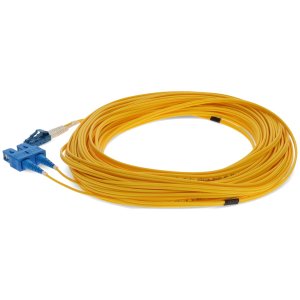 15m LC (Male) to SC (Male) Yellow OS2 Duplex Fiber OFNR (Riser-Rated) Miniboot Patch Cable with Serialized Labels