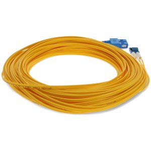 15m LC (Male) to SC (Male) Yellow OS2 Duplex Fiber OFNR (Riser-Rated) Miniboot Patch Cable with Serialized Labels