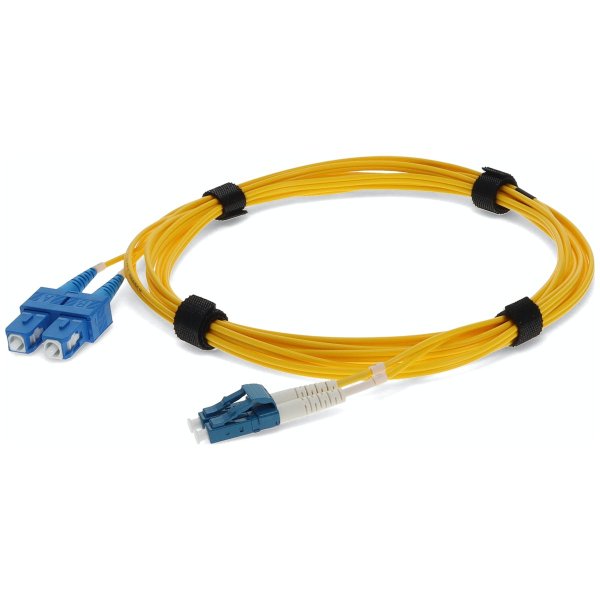 1m LC (Male) to SC (Male) Yellow OS2 Duplex Fiber OFNR (Riser-Rated) Miniboot Patch Cable with Serialized Labels