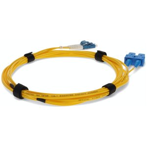 1m LC (Male) to SC (Male) Yellow OS2 Duplex Fiber OFNR (Riser-Rated) Miniboot Patch Cable with Serialized Labels