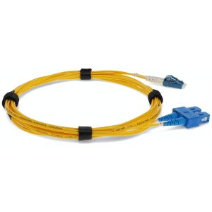 1m LC (Male) to SC (Male) Yellow OS2 Duplex Fiber OFNR (Riser-Rated) Miniboot Patch Cable with Serialized Labels