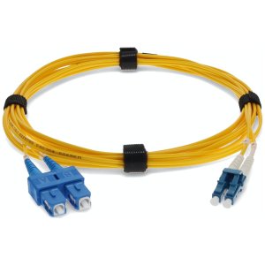 1m LC (Male) to SC (Male) Yellow OS2 Duplex Fiber OFNR (Riser-Rated) Miniboot Patch Cable with Serialized Labels