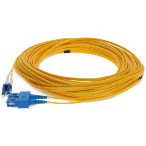 20m LC (Male) to SC (Male) Yellow OS2 Duplex Fiber OFNR (Riser-Rated) Miniboot Patch Cable with Serialized Labels