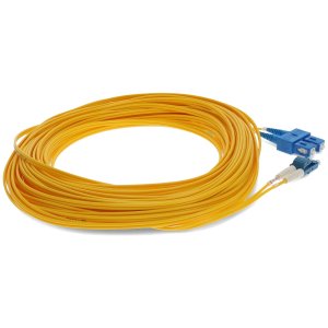 20m LC (Male) to SC (Male) Yellow OS2 Duplex Fiber OFNR (Riser-Rated) Miniboot Patch Cable with Serialized Labels