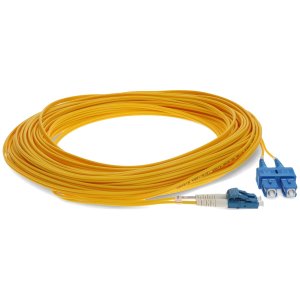 20m LC (Male) to SC (Male) Yellow OS2 Duplex Fiber OFNR (Riser-Rated) Miniboot Patch Cable with Serialized Labels