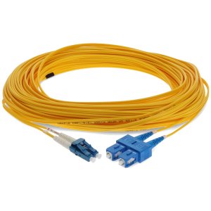 20m LC (Male) to SC (Male) Yellow OS2 Duplex Fiber OFNR (Riser-Rated) Miniboot Patch Cable with Serialized Labels