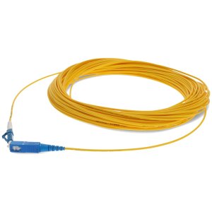 20m LC (Male) to SC (Male) Yellow OS2 Simplex Fiber OFNR (Riser-Rated) Miniboot Patch Cable with Serialized Labels