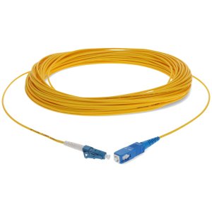 20m LC (Male) to SC (Male) Yellow OS2 Simplex Fiber OFNR (Riser-Rated) Miniboot Patch Cable with Serialized Labels