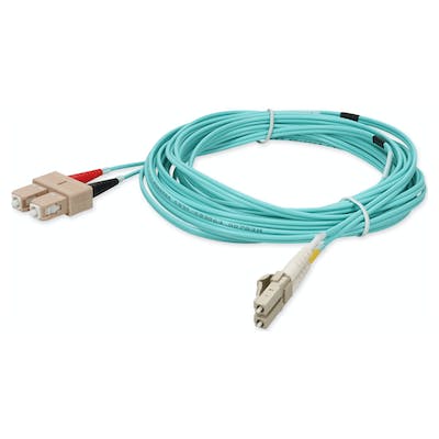 3m SC (Male) to LC (Male) Aqua OM4 Duplex Fiber OFNR (Riser-Rated) Miniboot Patch Cable with Serialized Labels